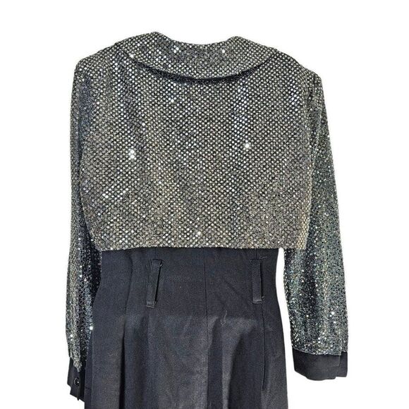 Vintage 80s Jumpsuit Womens Size Medium Black Silver Sequins Faux Tuxedo Rayon - Picture 4 of 8
